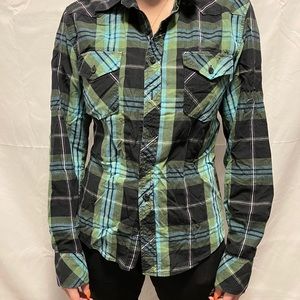 Green/black button up